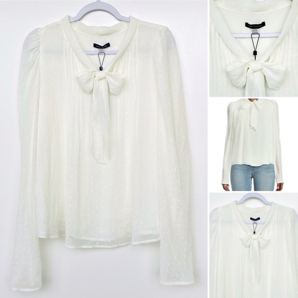 Tommy Hilfiger Georgette Shirt Tie-Neck Swiss Dot Textured Long Sleeve Pin-tuck - Picture 1 of 13